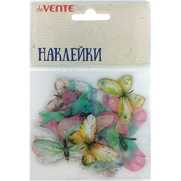 Набор наклеек для творчества "deVENTE. Pink butterflies" от 8x8 см до 2x4 см, ПВХ, ассорти 20 дизайнов, в пластиковом пакете с блистерным подвесом