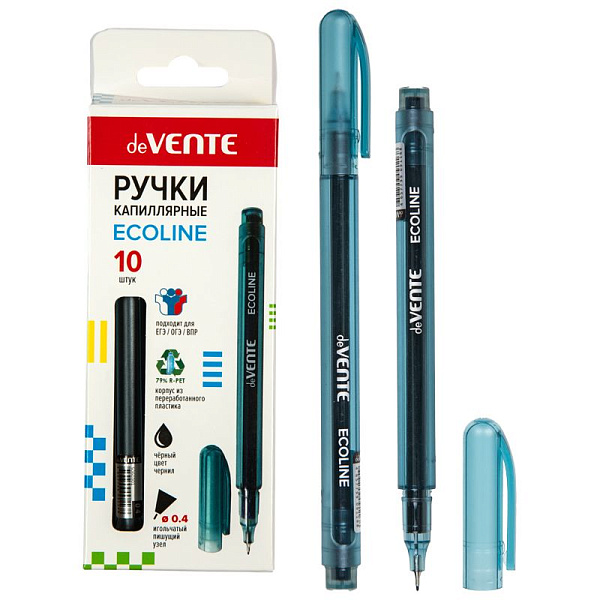 Ручка капиллярная 0,4 мм deVENTE.Ecoline, ЧЕРНАЯ, круглый корпус, в картонной коробке