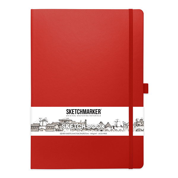 Блокнот для зарисовок Sketchmarker 140г/кв.м 21*30см 80л твердая обложка Красный