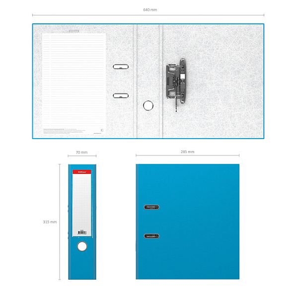 Папка-регистратор 70 мм ErichKrause, Neon, А4, голубой