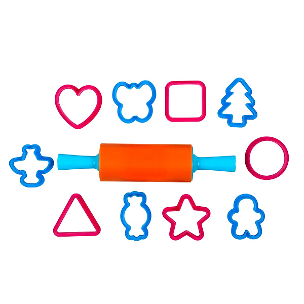 Набор инструментов для лепки и моделирования, 11 пред. (1 скалка для раскатывания пластилина + 10 формочек)