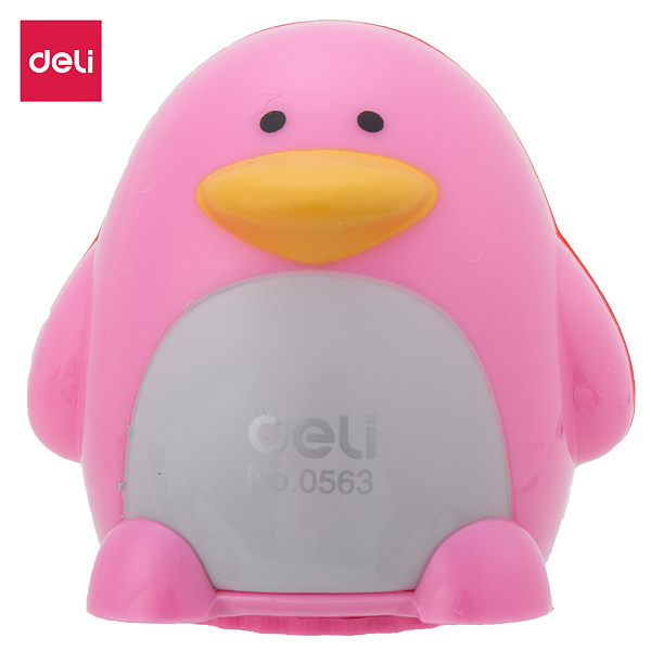 Точилка 2 отв. Deli с контейнером "Пингвин" пластик ассорти