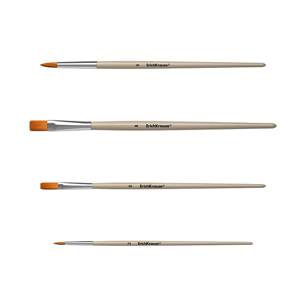 Набор кистей 4 штуки "ErichKrause" (синтетика) для акварели и гуаши,