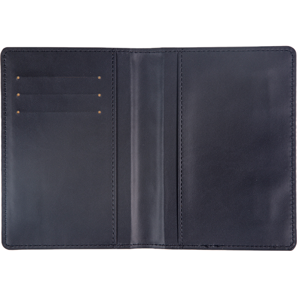 Обложка д/паспорта "deVENTE. Detent" черная, 10x14 см, искусственная кожа, поролон, вертикальная резинка, отстрочка, 3 отделения для визиток, в пластиковом пакете с европодвесом,