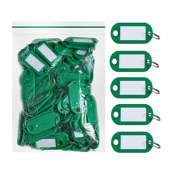 Набор брелоков для ключей 53х23 мм, окно 36х18 мм, 50 штук, цвет зелёный