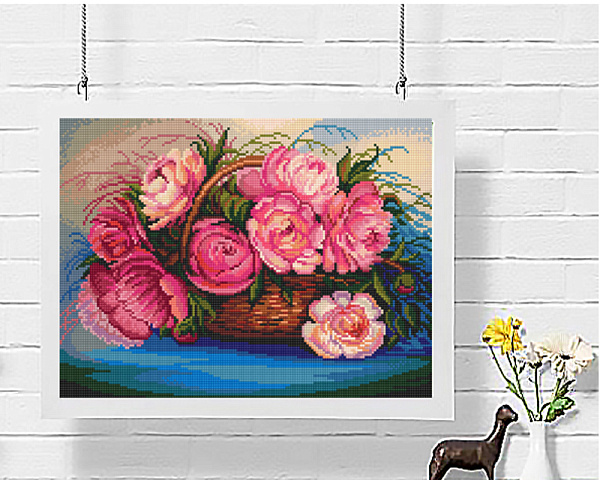Алмазная мозаика 30*40 ФРЕЯ "Пионы в лукошке"