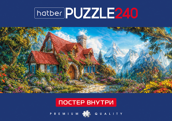 ПАЗЛЫ 240 эл. А2 480х180мм Панорама-Живописный домик-  Compact Box + Постер"Premium" 