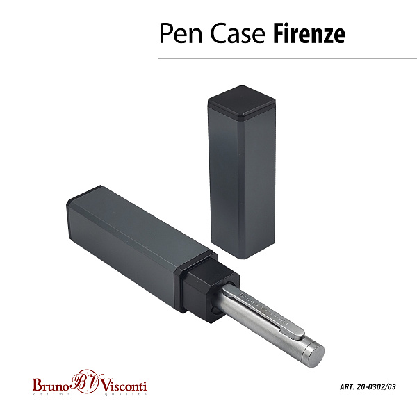 Ручка "FIRENZE" в тубусе прямоугольной формы 1.00 ММ, СИНЯЯ (корпус серебряный, футляр серый)