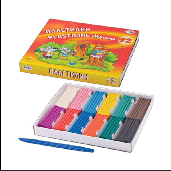Пластилин 12 цветов 240 г, Гамма "Мультики", со стеком, картонная упаковка