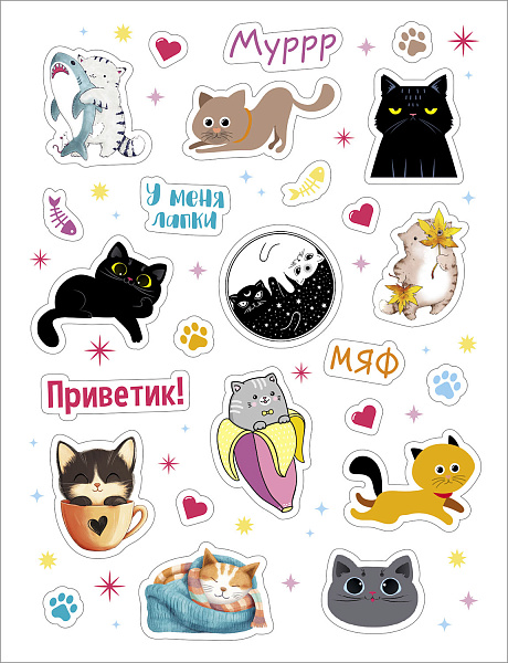 Набор НАКЛЕЕК А6 4 л. "В мире котиков" в пакете с европодвесом