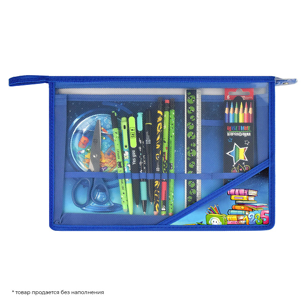 Папка для труда А4 Феникс+ "ГЛОБУС" (полипропилен, 33x23 см, 1 отд., молния, внутренний разделитель с эластичными держателями для канцелярских принад