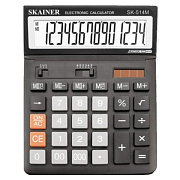 Калькулятор 14 разр., SKAINER 2-е питание, 2 память, черный 146*197*27/53