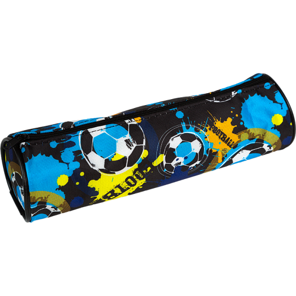 Пенал "Attomex. Football" 21x6x6 см, круглый для 55 пр., на молнии, текстильный с рисунком, ассорти 