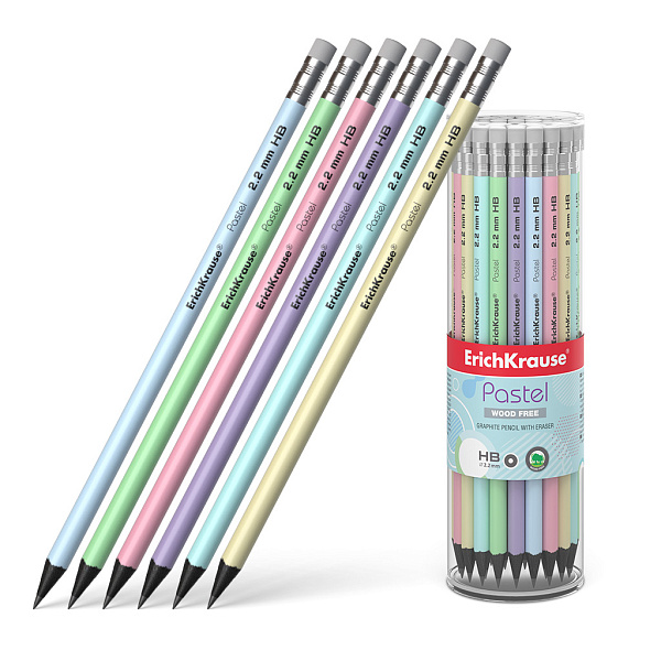 Карандаш ч/г HB ErichKrause JOY® Pastel, пластиковый  круглый, с ластиком, (в тубусе по 42 шт.)
