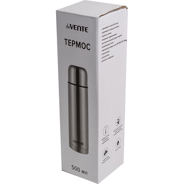 Термос "deVENTE. Expert" 450 мл, 6,8x24,5 см, 8-12 часов, нержавеющая сталь, черный, в подарочной картонной коробке