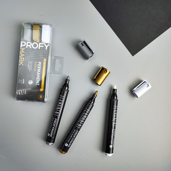 Набор маркеров перм. 3 шт. "PROFYMARK" БЕЛЫЙ/ЗОЛОТОЙ/СЕРЕБРЯНЫЙ 