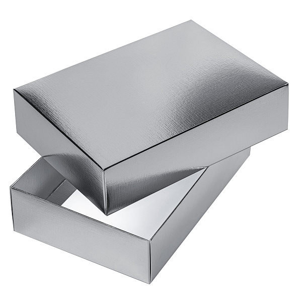 Коробка подарочная КВАДРАТ складная "METALLIC СЕРЕБРО" 180х180х65, тиснени. в пакете с европ