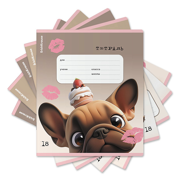 Тетрадь 18 л. лин. ErichKrause Frenchie, выборочный УФ-лак _MIX-PACK