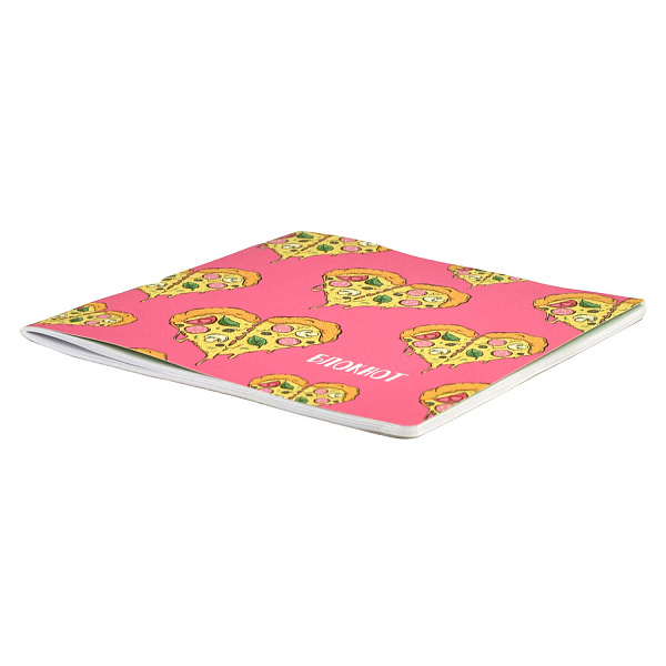 Блокнот 170*170 40 л. "ПИЦЦА-СЕРДЦЕ" /мягкий переплёт (2 скобы), полноцветная печать, матовая плёнка, Блок - белый офсет, 65 г/м², печать в одну краску, дизайнерский блок , эмбоссирован