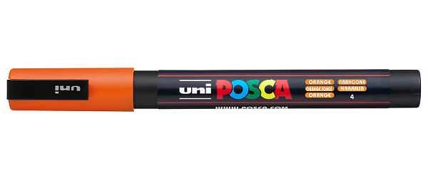 Маркер акрил. POSCA PC-3M оранжевый, 0.9 - 1.3 мм,пулевидныйнаконечник(номер цвета 4)