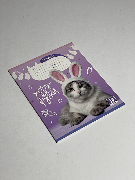 Тетрадь 18 листов в линию "Котики" обложка из мелованного картона(200 г/м²) блок офсет 60 г/м², 92%, микс 5 вид