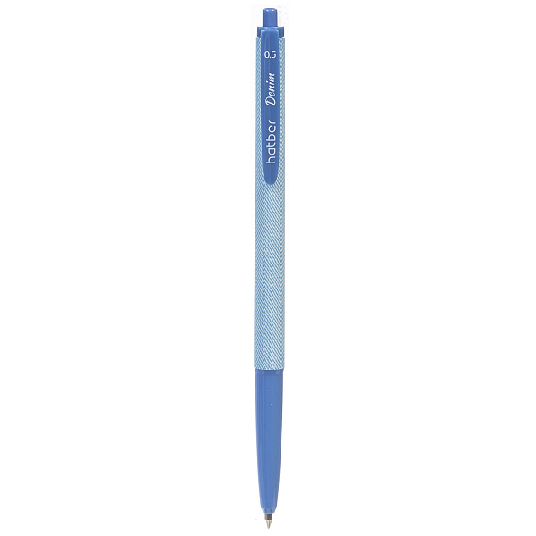Ручка шариковая автомат 0,5 мм Hatber Denim, Синяя, с клипом корпус с рисунком Ассорти в Пласт.тубе 