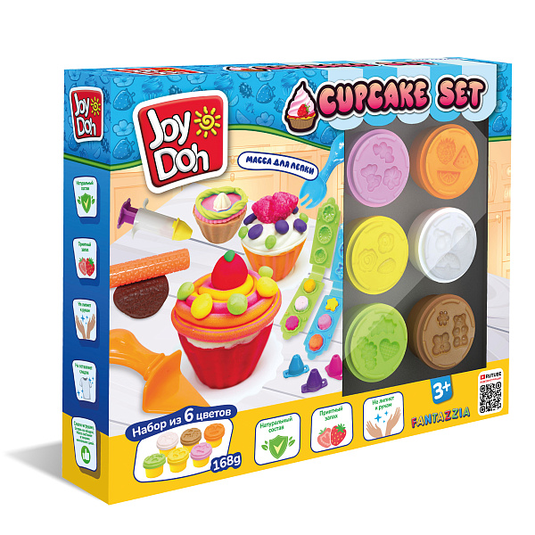 Масса для лепки Joy Doh, набор CUPCAKE SET - ЛЮБИМЫЕ ПИРОЖНЫЕ, 3d формы, 18 аксессуаров,  6 баночек с тестом,  (6 x 28 г.), 1/12