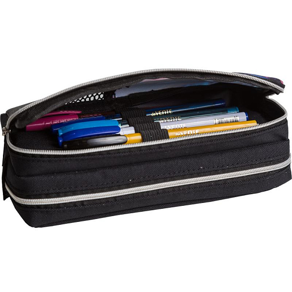 Пенал "deVENTE. Drift" 20x9x6 см, прямоуг.на 70 пр., текстильный, с вставкой из сетки и искусственной кожи, с внутренним органайзером