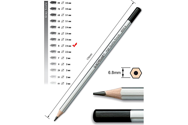 Карандаш ч/г  12B ACMELIAE шестигранный, корпус серебряный,