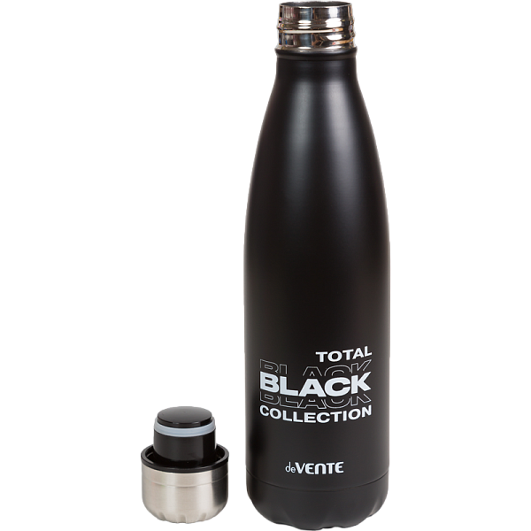 Бутылка-термос "deVENTE. Black Style" матовая черная, 500 мл, 26,3x7,6x7,6 см, 8-12 часов, нержавеющ