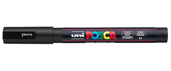 Маркер акрил. POSCA PC-3M чёрный, 0.9 - 1.3 мм,пулевидный наконечник(номерцвета 24)