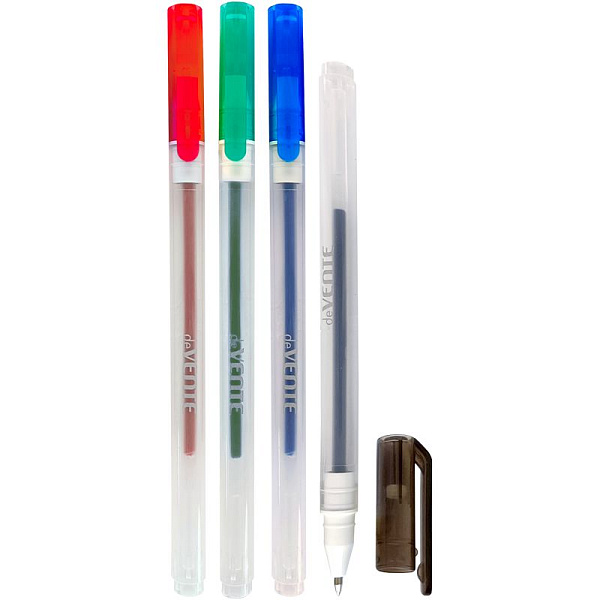 Набор ручек гелевых  4 шт."deVENTE. Hit" 4 стандарт.цвета, d=0,5 мм, прозрачно-матовый корпус, в блистере