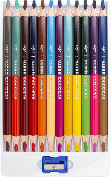 Карандаши 24 цв. Луч "Классика" 12шт./24цв. трехгранные двусторонние утолщенные с точилкой (К)