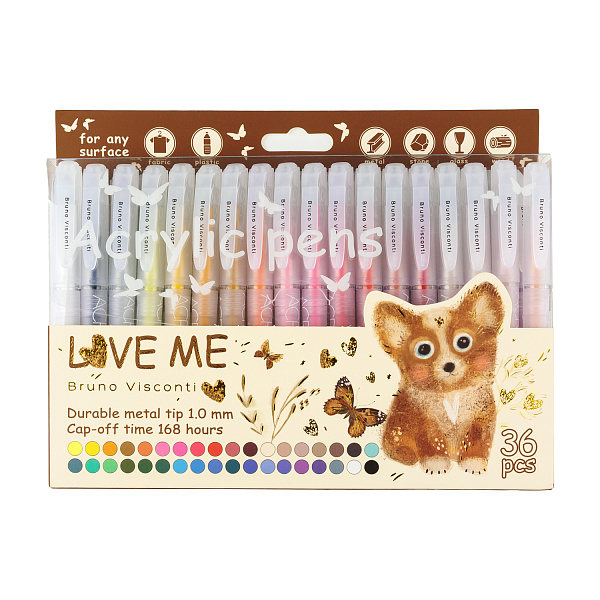 Набор ручек АКРИЛОВЫХ "LOVE ME", 1,0 мм, 36 цветов
