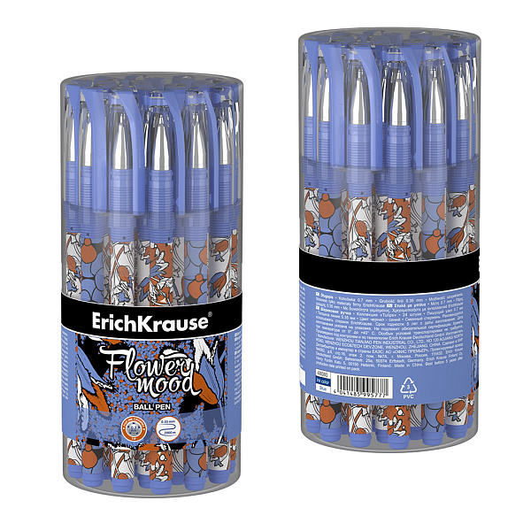 Ручка шариковая ErichKrause Tulips Stick, цвет чернил синий (в тубусе по 24 шт.)