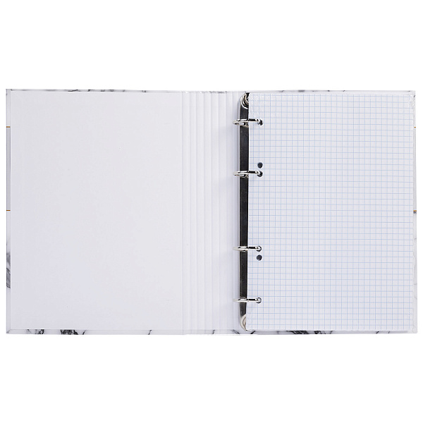 Тетрадь на кольцах 120 л. "Marble white" А5ф на 4-х кольцах с круглым корешком глянц. ламин. в индив.упак.