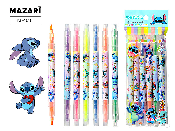 Набор текстовыделителей 6цв"Ушастик" двусторон., пулевид/скошенный наконечник, ширина линии 1-3мм