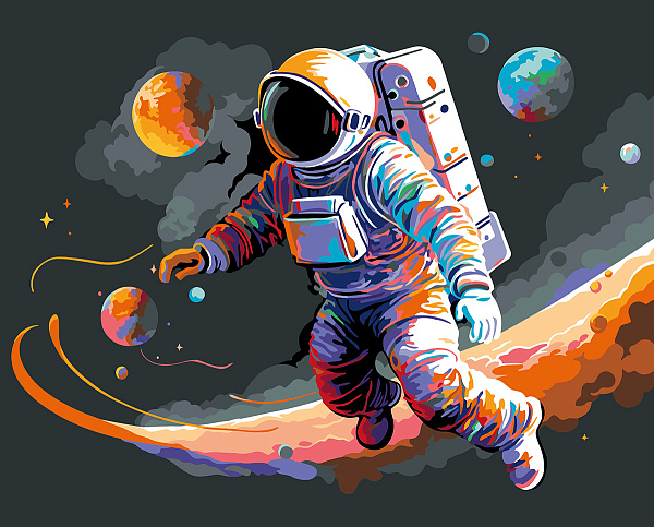 Картина по номерам 50*40 эффект черного холста "Разноцветный космос" "ФРЕЯ"