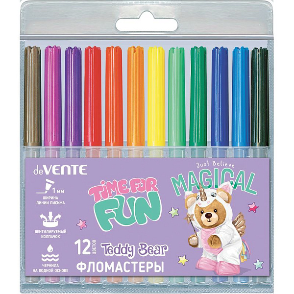 Фломастеры 12 цв. "deVENTE. Teddy Bearl" в блистере, с вентилируемым колпачком 