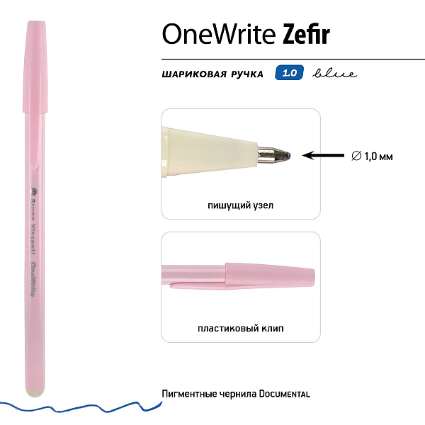 Ручка шариковая 1,0 мм "OneWrite Zefir" СИНЯЯ (3 цвета)