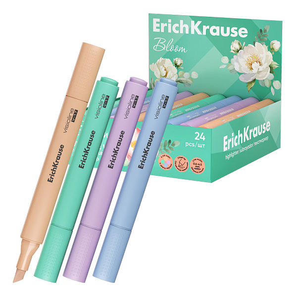 Текстмаркер ErichKrause Visioline V-17 Pastel Bloom, цвет чернил ассорти (в коробке-дисплее по 24 шт.)