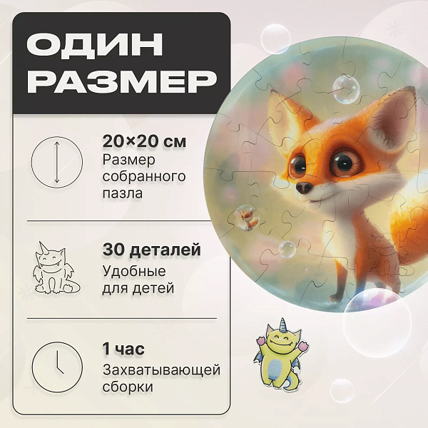 Пазл деревянный 30 эл. 200х200мм "Bubblezz Лисёнок'' UNIDRAGON (дерев.короб)
