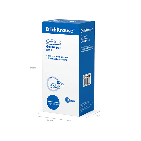Стержень гелевый 0.38 ErichKrause® Fine, 129 мм, цвет чернил черный (инд. пакеты в коробке по 100 шт.)
