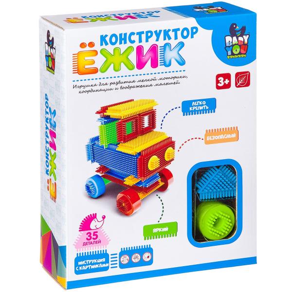Конструктор пластм. Ёжик Bondibon, машина, 35 дет., BOX, арт. Y22686053