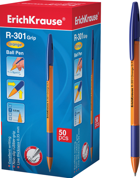 Ручка шариковая 0,7 мм ErichKrause® R-301 "GRIP ORANGE" синяя, грипп