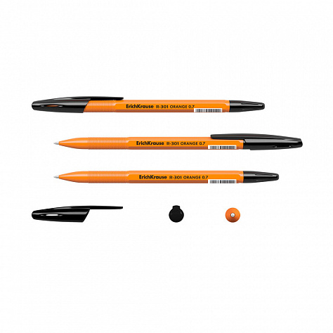 Ручка шариковая ErichKrause® R-301 ORANGE 0.7 Stick чёрная (22188)
