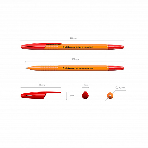 Ручка шариковая ErichKrause® R-301 ORANGE 0.7 Stick красная