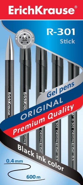 Ручка гелевая 0,5 мм ErichKrause® R-301 "ORIGINAL Gel" черная