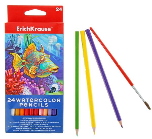 Карандаши 24 цв. акварельные с кисточкой "ErichKrause"