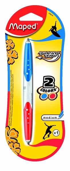TWIN TIP Ручка шарик. автомат. двухсторонняя, 2 цвета - син. и крас., линии - 1мм, обрезин. корпус 